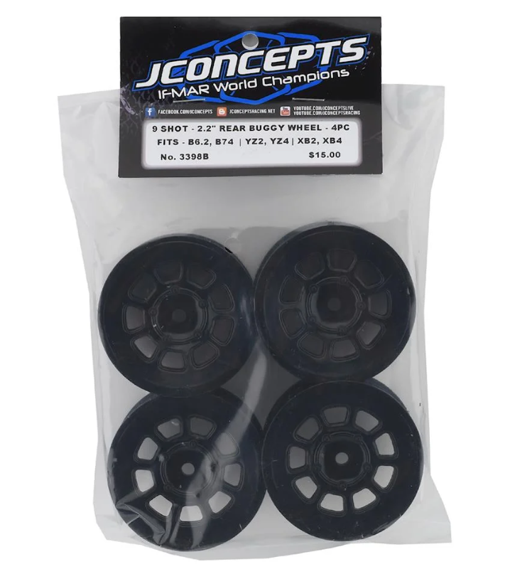 JConcepts 9 Shot Black Dirt Oval Rear Wheels (B6.1) w/12mm Hex